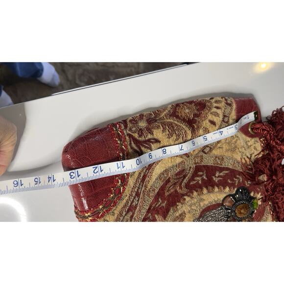 Vintage Sharif Purse Shoulder Bag Boho Retro Tapestry Leather Bead Tassel Bling - Picture 8 of 15